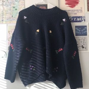 Cosette Navy Floral Embroidery Sweater